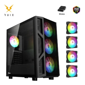 Ruix CV103 Color USB3.0 Tempered Glass Side Panel Mid Tower ATX Gaming Computer Case With Fixed Rainbow Fans*4PCS With Mesh