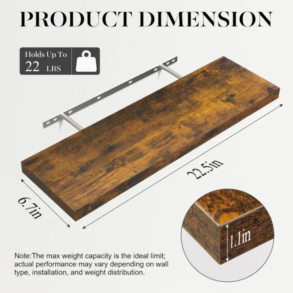 Chic Set of 3 Black 15.7" Rustic Floating Wall Shelves with 22lbs Capacity, Ideal for Home Decor & Storage - Image 5
