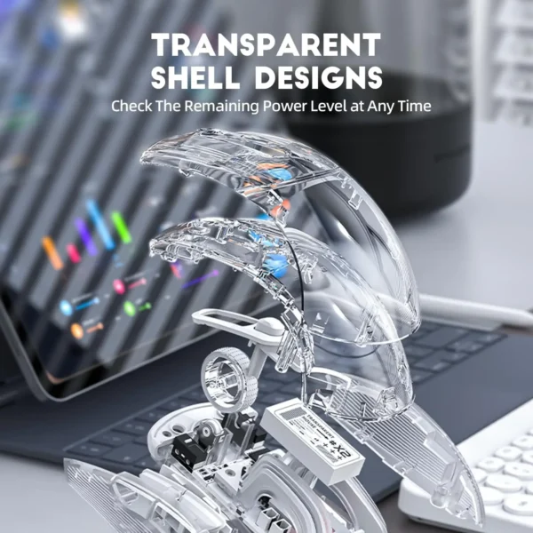 ATTACK SHARK X2Pro Wireless Gaming Mouse with RGB Charging Dock,Tri-Mode Mute Mouse RGB Backlit,Transparent Shell,PixArt 3212 - Image 5