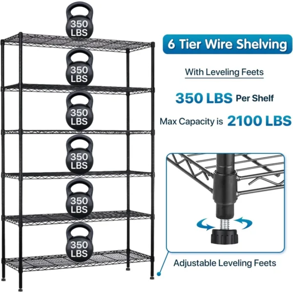 Storage Shelves Metal Shelf Wire Shelving Unit with Wheels 6 Tier NSF Certification Adjustable Garage Shelving Utility Steel - Image 2