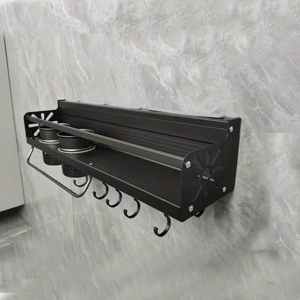 1 PC hanging spice rack wall rack, pot rack, space saving kitchen utensil rack with hooks, kitchen storage rack, used for tablew - Image 2