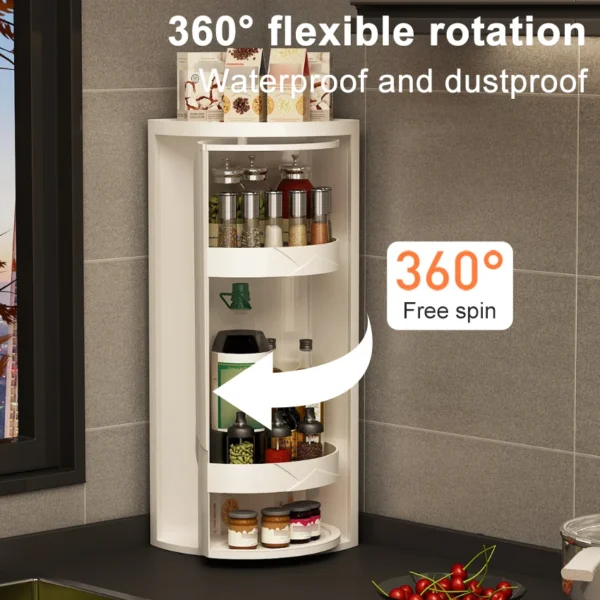 Kitchen Rotating Storage Rack Corner Shelf 360° Rotateable Household Layered Adjustable Shelf Organizer Spice Cans Bottle Holder - Image 5