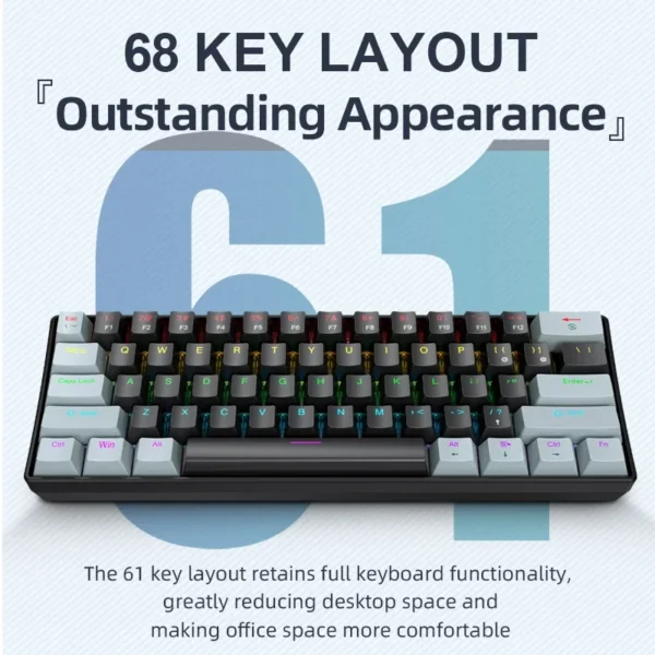 APAYADO K61 Mini Mechanical RGB Keyboard,Wired,61 Keys, Black/White , Red/Blue Switch for Gaming,60% Portable,PC/laptop - Image 3
