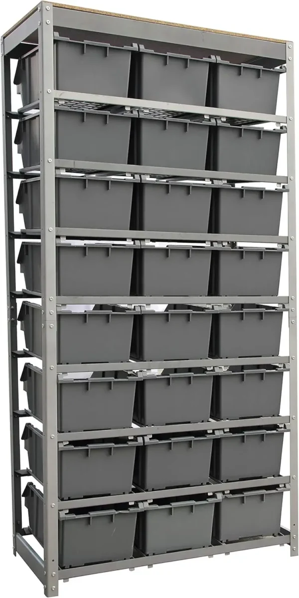 King's Rack Bin Rack Storage System Heavy Duty Steel Rack Organizer Shelving Unit w/ 24 Plastic Bins in 8 Tiers - Image 5