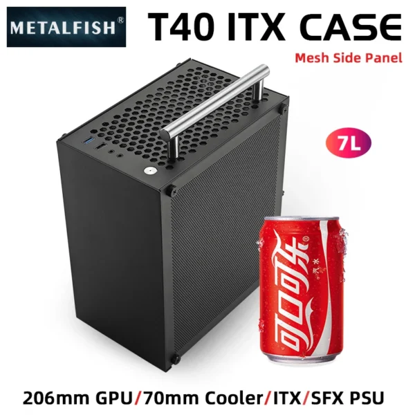METALFISH T40 Mini ITX Black Case 7L Gaming Computer Chassis Compact transparent PC Support SFX PSU/70mm Cooler/206mm GPU - Image 2
