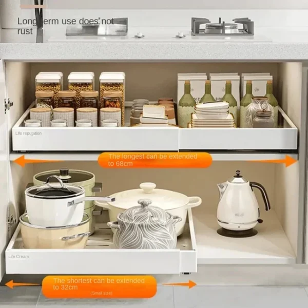 Pull-Out Kitchen Storage Tray Adjustable Cabinet Shelf Sliding Spice Rack Organizer Multi-Layer Bathroom Storage Shelf - Image 2