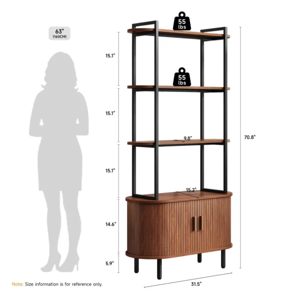 71" Tall Bookshelf,4-Tier Book Shelf with Storage Cabinet,Modern Bookcase with Sliding Door & Adjustable Footpad - Image 2