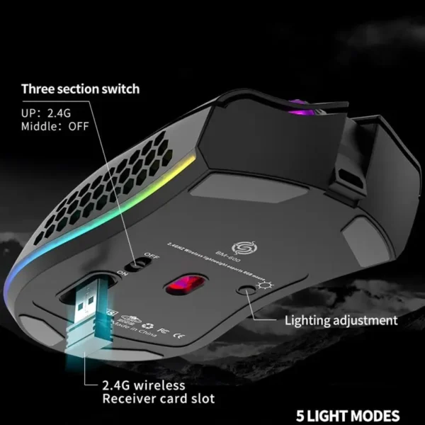 BM600 Rechargeable USB 2.4G Wireless RGB Light Honeycomb Gaming Mouse Desktop PC Computers Notebook Laptop Mice Mause Gamer Cute - Image 6