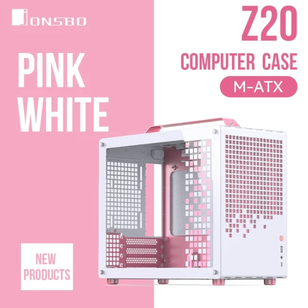 JONSBO Z20 Pink White MATX ATX Chassis 20L Detachable Handle Case 163mm Air-Cooled Graphics Card Type-C Desktop Small Space