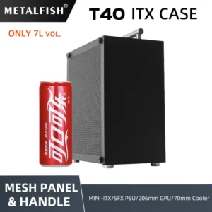 METALFISH T40 Mini ITX Black Case 7L Gaming Computer Chassis Compact transparent PC Support SFX PSU/70mm Cooler/206mm GPU