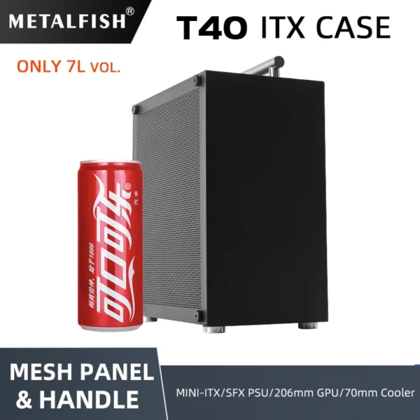 METALFISH T40 Mini ITX Black Case 7L Gaming Computer Chassis Compact transparent PC Support SFX PSU/70mm Cooler/206mm GPU
