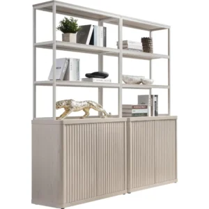 Book Shelf Fluted Bookshelf 71" Tall Bookcase with Doors Storage 5 Tier Mid Century Modern Bookshelves Large Shelves Metal Book