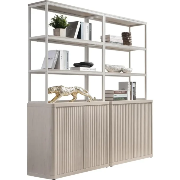 Book Shelf Fluted Bookshelf 71" Tall Bookcase with Doors Storage 5 Tier Mid Century Modern Bookshelves Large Shelves Metal Book