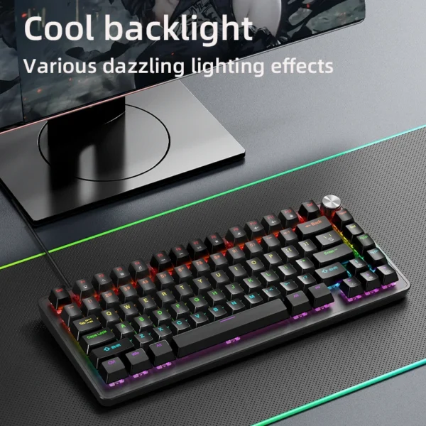 75% Mechanical Keyboard Wired with Media Knob, APAYADO Black Gaming Keyboard,Hot-Swap,ABS Cap Transparent Character Backlighting - Image 2