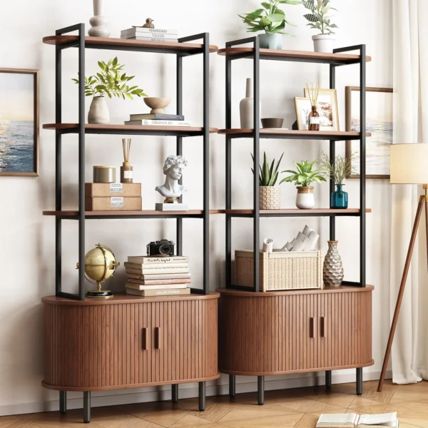 71" Tall Bookshelf,4-Tier Book Shelf with Storage Cabinet,Modern Bookcase with Sliding Door & Adjustable Footpad - Image 5