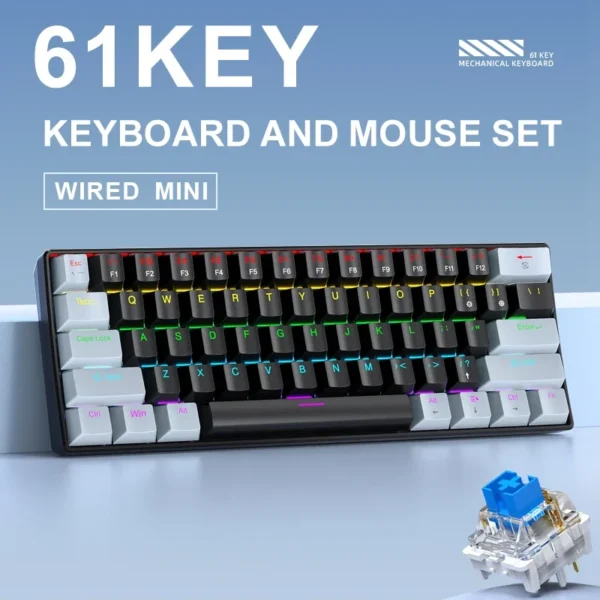 APAYADO K61 Mini Mechanical RGB Keyboard,Wired,61 Keys, Black/White , Red/Blue Switch for Gaming,60% Portable,PC/laptop - Image 2
