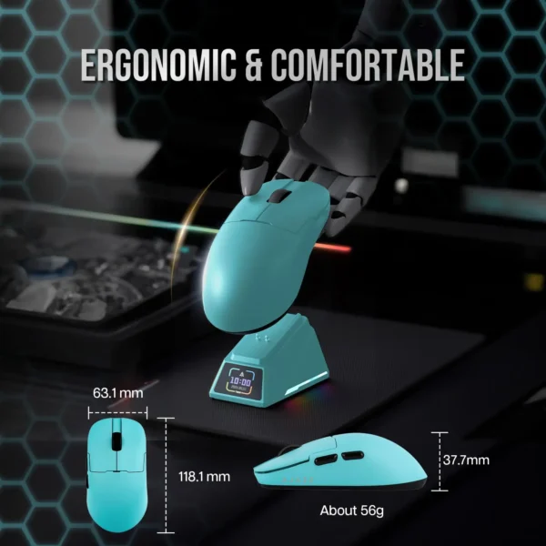 AJAZZ AJ159APEX 8K Ultralight Gaming Mouse With RGB Magnetic Screen Charging Dock PAW3950 Sensor 30K DPI 2.4G/BT/Wired Tri-Mode - Image 6