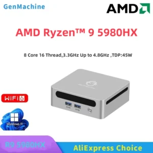 GenMachine Mini PC 5980HX Windows 11 Ryzen DDR4 Max 64GB 3.3GHz Up to 4.8GHz WIFI6 Mini Diy Gaming Computer PC Gamer Gaming