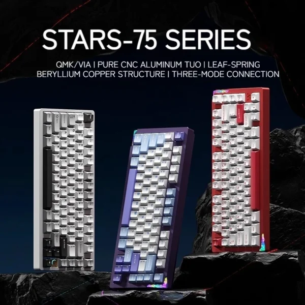 New Weikav Stars-75 Series Three Mode Aluminum Lumps Mechanical Keyboard Leaf Spring+Beryllium Copper Structure Esports Keyboard