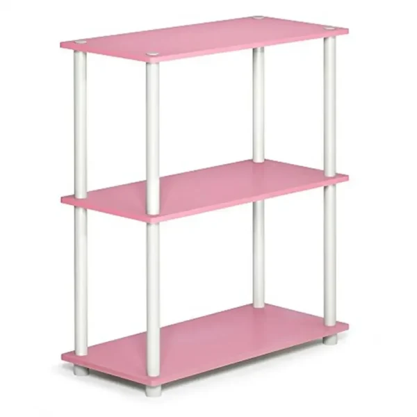 3-Tier Sturdy Bookcase & Display Rack White/Pink Bedroom Study Adult 9.25"D x 9.25"W x 47.2"H Easy Assembly & Holds 25 lbs Shelf - Image 6