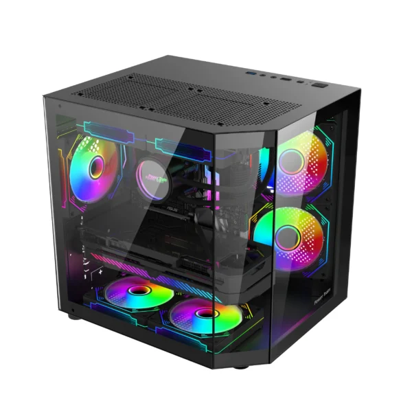 Power Train Star Realm M-ATX Desktop Case Three Sided Glass Panoramic Sea View Room Without Pillars 240 Water Cooling PC Chassis - Image 6