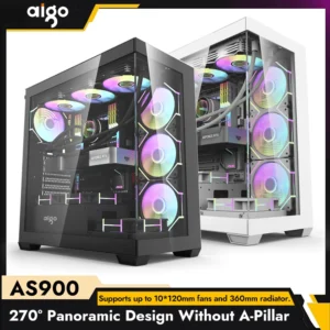 Aigo AS900 PC Case ATX M-ATX ITX Motherboard Gamer Cabinet Double-Sided Tempered Glass Desktop 270° Sea View Room Computer Case