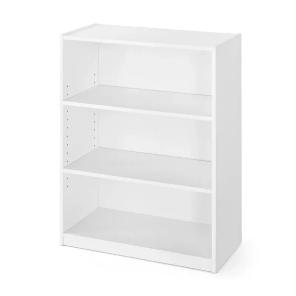 3-Shelf Bookcase with Adjustable Shelves, White/Solid Wood/Closed Back/Display Bookshelf for Living Room, Bedroom, - Image 3