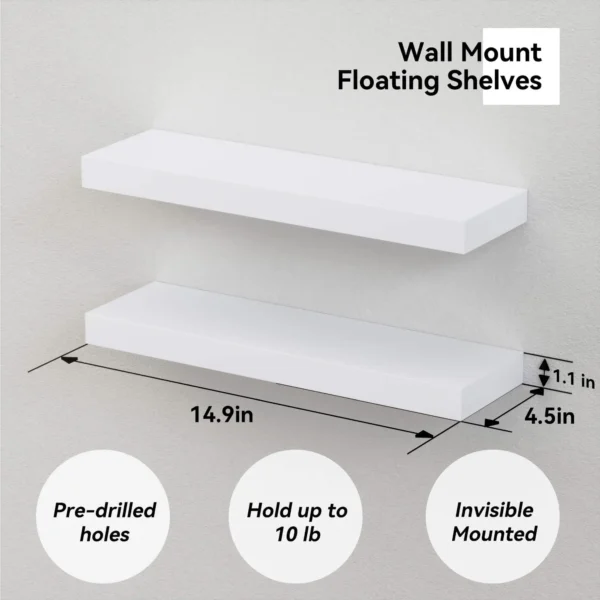 White 6Pcs Floating Shelves, Wall Mounted Small Shelves for Room, Modern Hanging Shelves, Display Wall for Wall Décor - Image 3