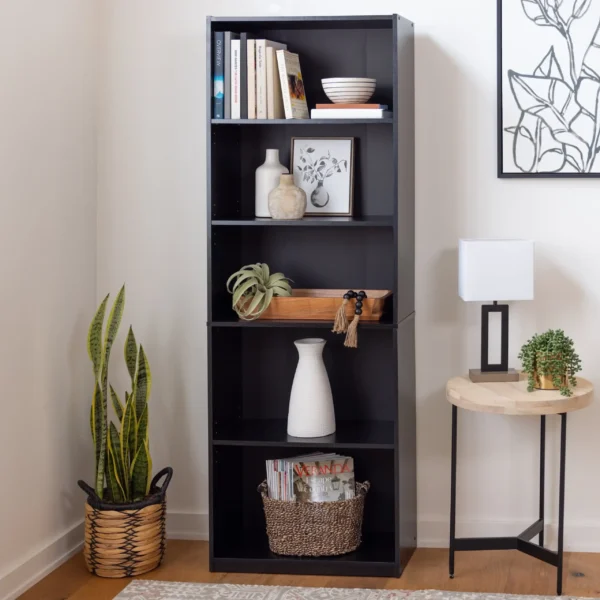 5-Shelf Bookcase with Adjustable Shelves, True Black Oak - Image 2