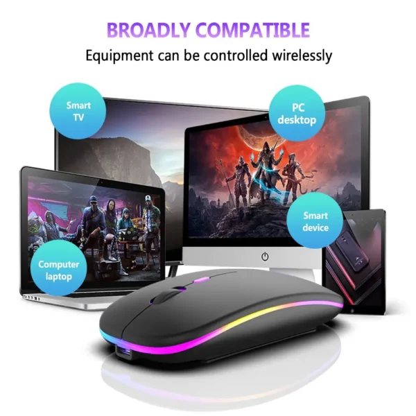 Wireless Mouse Bluetooth and 2.4GHz Dual Modes Rechargeable RGB Ergonomic Silent Click for PC iPad Laptop Cell Phone TV - Image 6