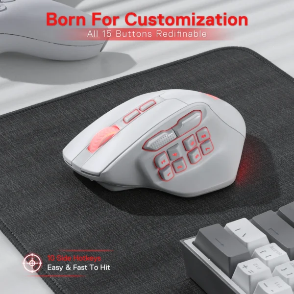 Redragon M811 PRO Wireless MMO Gaming Mouse, 15 Programmable Buttons RGB Gamer Mouse, 10 Side Macro Keys - Image 5