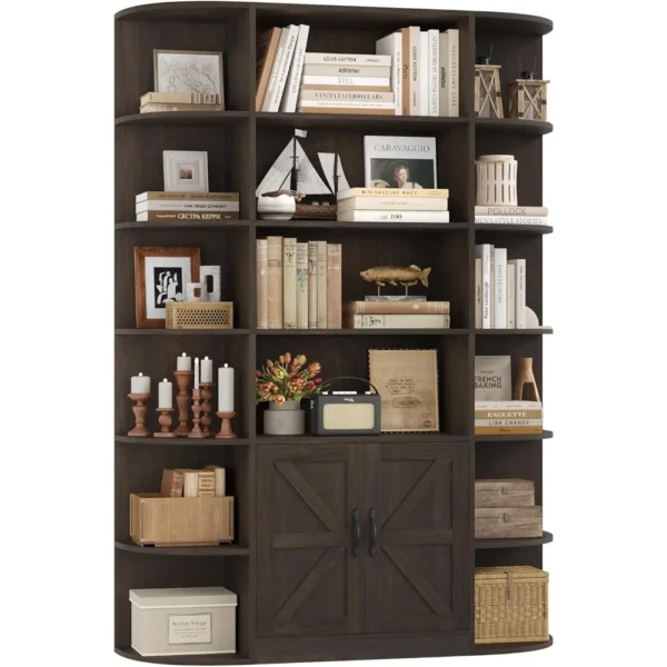 75" Tall Book Shelf and Bookcase, 47" Wide Bookcase with Doors, Freestanding Wood Display Shelves,6 Tier Bookshelf with Storage - Image 6