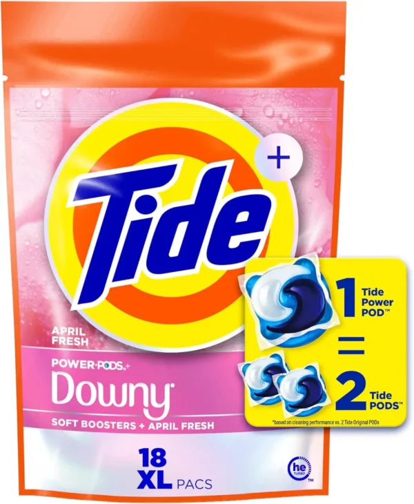 Power PODs 2-in-1 Laundry Detergent Pods with Downy Soft Boosters, Lasting Freshness with April Fresh Scent, 18/45/63 Count
