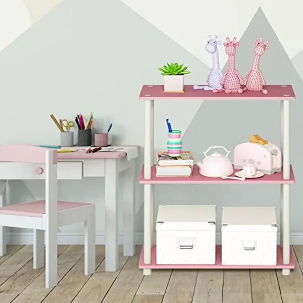 3-Tier Sturdy Bookcase & Display Rack White/Pink Bedroom Study Adult 9.25"D x 9.25"W x 47.2"H Easy Assembly & Holds 25 lbs Shelf - Image 2