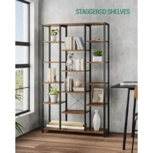 Triple 6-Tiers Tall Bookshelf, Open Storage Shelves with 15 Adjustable Shelves, Display Shelf for Home Office, Bookcase - Image 6