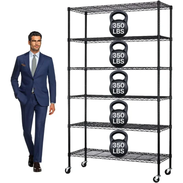Storage Shelves Metal Shelf Wire Shelving Unit with Wheels 6 Tier NSF Certification Adjustable Garage Shelving Utility Steel