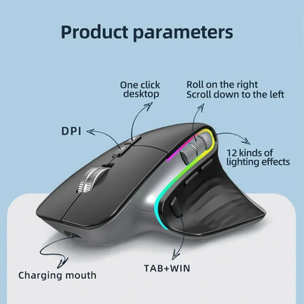 Wireless Gaming Mouse Bluetooth 2.4G Tri-mode Mouse Mute Mice Ergonomic USB-C RGB Rechargeable 5DPI For Laptop PC Tablet Macbook - Image 5