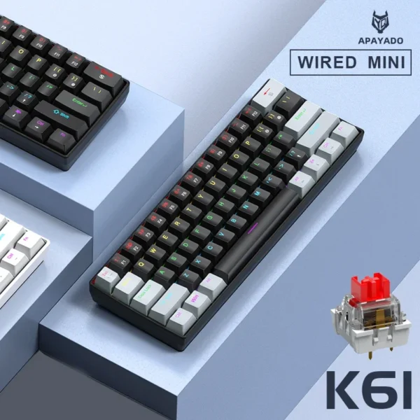 APAYADO K61 Mini Mechanical RGB Keyboard,Wired,61 Keys, Black/White , Red/Blue Switch for Gaming,60% Portable,PC/laptop - Image 5