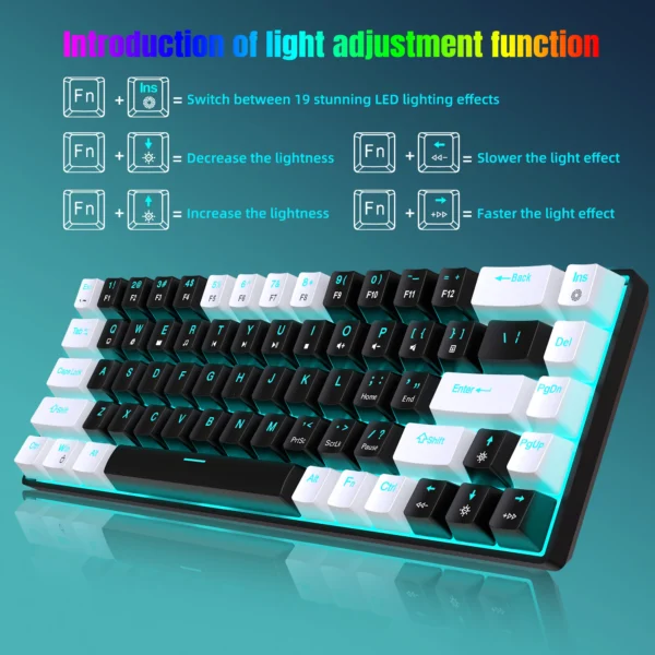 68 Keys Mechanical Keyboard Ergonomics RGB Backlit LED Hot Swappable Blue Switch Gaming Keyboard for PC Laptop Office - Image 2