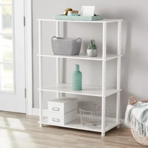 No Tools 4-Shelf Storage Bookcase, White,Shelf for Small Spaces, Bedroom, Home Office,