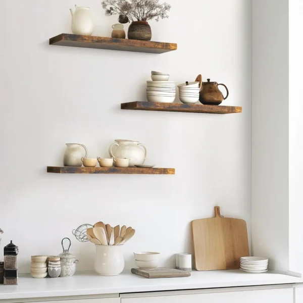 Chic Set of 3 Black 15.7" Rustic Floating Wall Shelves with 22lbs Capacity, Ideal for Home Decor & Storage - Image 2