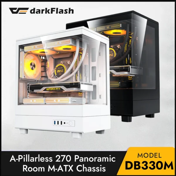 Darkflash DB330M PC Case M-ATX Desktop 270 ° Sea View Room Computer Case USB3.0 Double-Sided Transparent Glass Gamer Cabinet