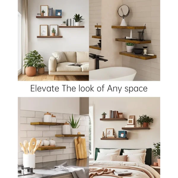Chic Set of 3 Black 15.7" Rustic Floating Wall Shelves with 22lbs Capacity, Ideal for Home Decor & Storage - Image 4