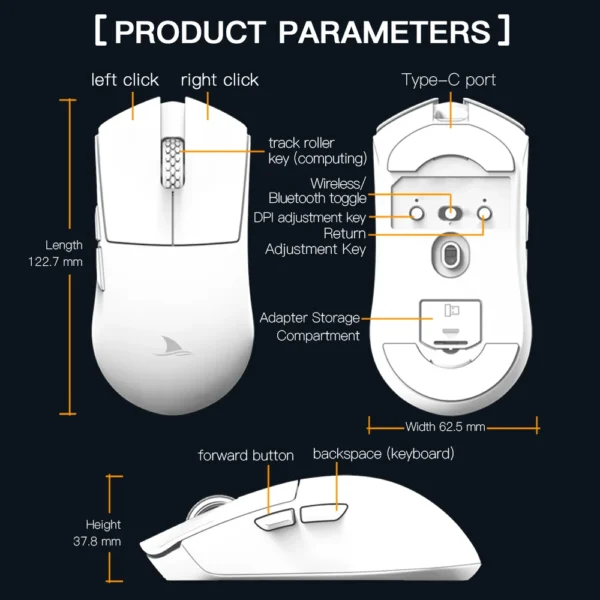Darmoshark Wireless Office Gaming Mouse 30KDPI PAW3950 Senso 750IPS 2.4G/Wired/Bluetooth Connection Macro Game Mouse - Image 2