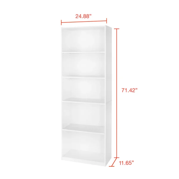 5-Shelf Bookcase with Adjustable Shelves,Solid Wood/Closed Back/Display Bookshelf for Living Room,Bedroom,Home and Office,White - Image 5