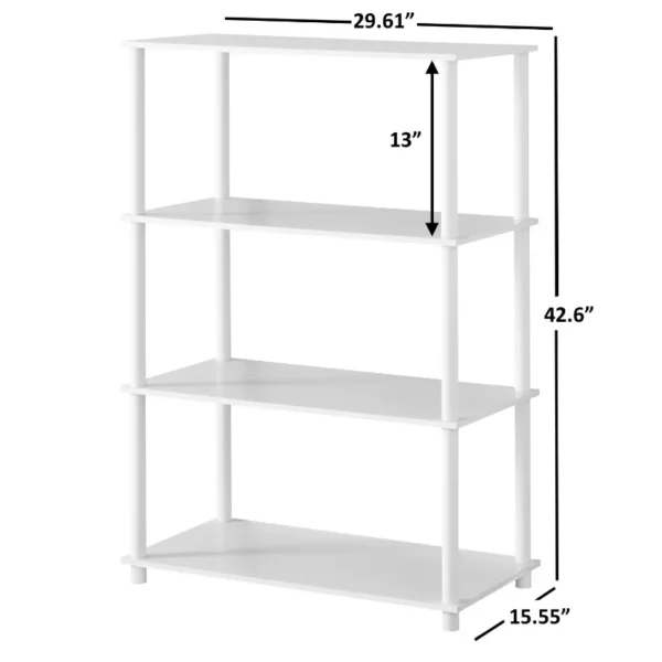 No Tools 4-Shelf Storage Bookcase, White,Shelf for Small Spaces, Bedroom, Home Office, - Image 5