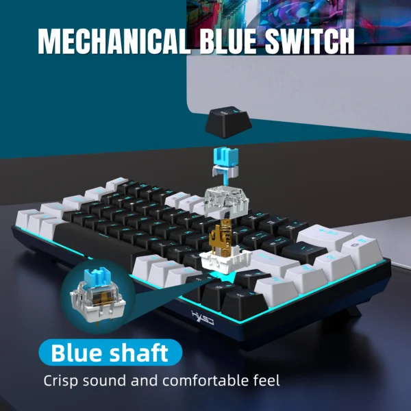 68 Keys Mechanical Keyboard Ergonomics RGB Backlit LED Hot Swappable Blue Switch Gaming Keyboard for PC Laptop Office - Image 3