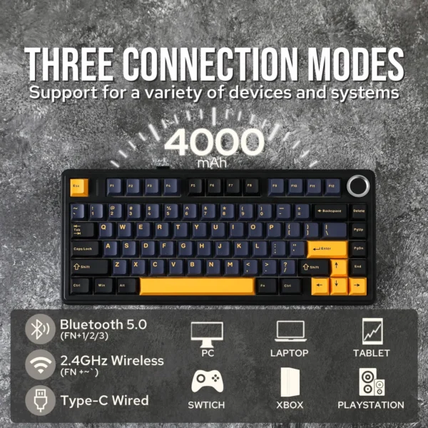 AULA F75 75% Wireless Mechanical Keyboard Gasket Hot Swappable Custom Keyboard RGB Backlit Gaming Keyboard 2.4G/Bluetooth/Wired - Image 2