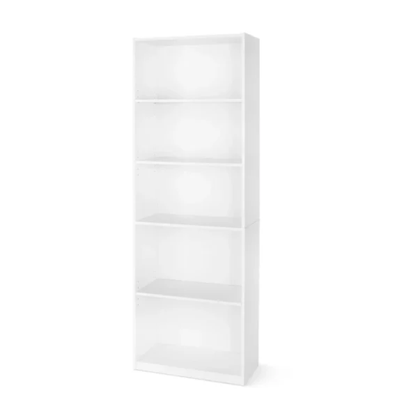 5-Shelf Bookcase with Adjustable Shelves,Solid Wood/Closed Back/Display Bookshelf for Living Room,Bedroom,Home and Office,White - Image 2