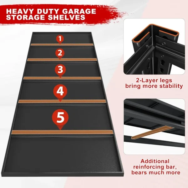 55.1" W Storage Shelves，Garage Shelving Heavy Duty Shelving Unit Load 3500LBS, Adjustable 6-Tier Metal Shelves - Image 3